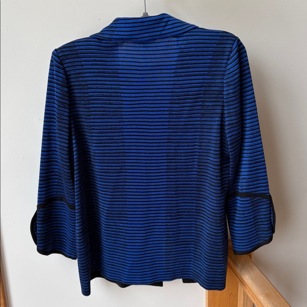 Ming Wang Knit Collared Jacket Easy Care Blue Black Stripe Small NWT - Picture 3 of 6